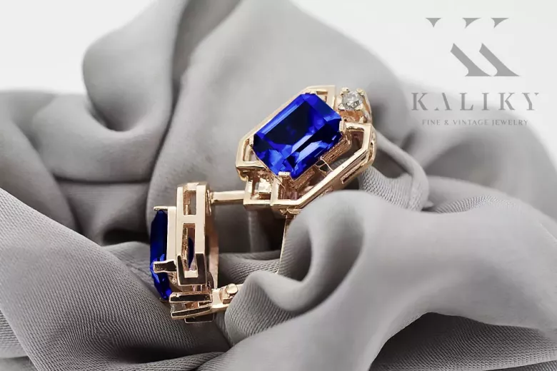 Сапфирни диаманти Винтаж обици за занаят Оригинал 14K Розово злато vec020r