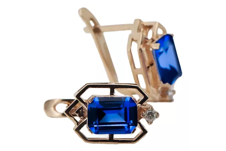 Kolczyki Vintage Biżuteria z różowego 14k złota 585 z szafirem i diamentem vec020r