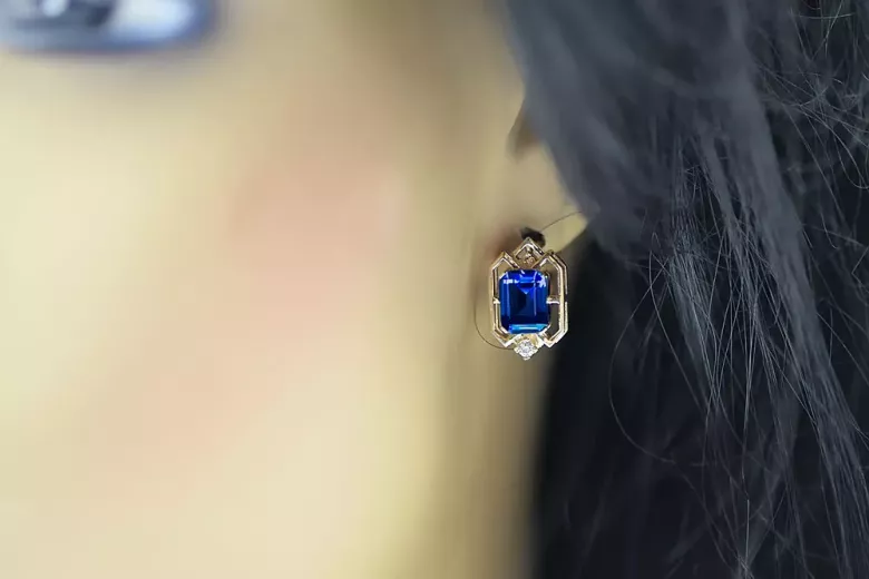 Diamants saphir Vintage Boucles d'oreilles artisanat Original 14K Rose Gold vec020r