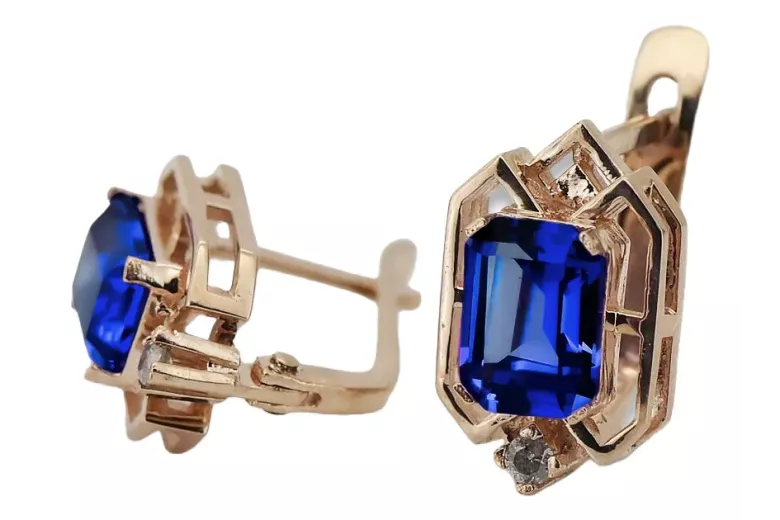 Diamants saphir Vintage Boucles d'oreilles artisanat Original 14K Rose Gold vec020r