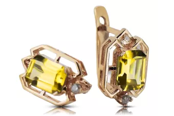 Kolczyki Vintage Biżuteria z różowego 14k złota 585 z peridotem i diamentem vec020r