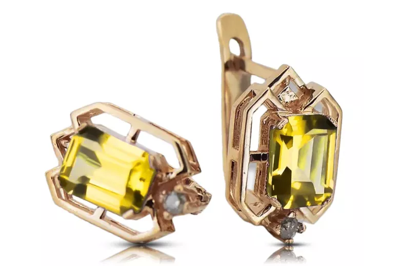 Kolczyki Vintage Biżuteria z różowego 14k złota 585 z peridotem i diamentem vec020r