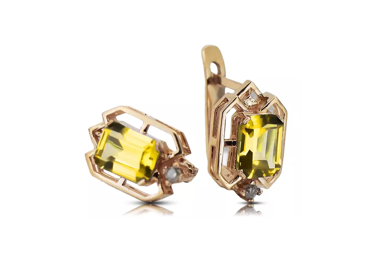 Kolczyki Vintage Biżuteria z różowego 14k złota 585 z peridotem i diamentem vec020r Kolczyki Vintage Biżuteria z różowego 14k złota 585 z peridotem i diamentem vec020r
