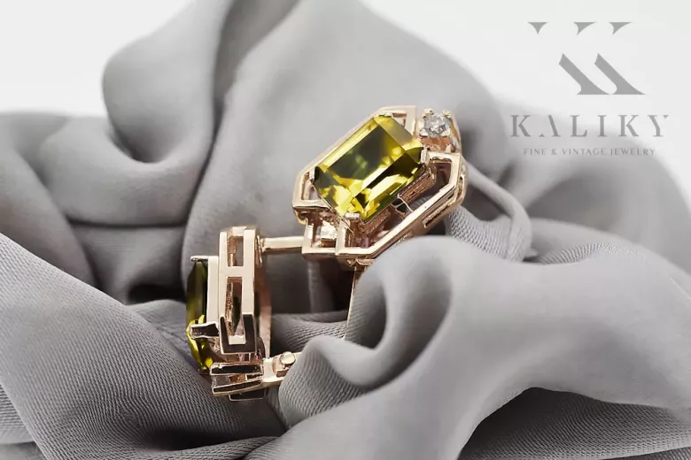 Жовтий перідо діаманти Вінтажні сережки ремесла оригінальні 14K Рожеве золото vec020r