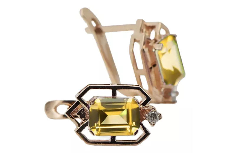 Gelbe Peridot Diamanten Vintage Ohrringe Handwerk Original 14K Rose Gold vec020r