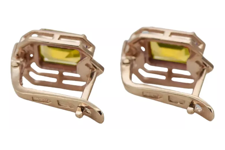 Жовтий перідо діаманти Вінтажні сережки ремесла оригінальні 14K Рожеве золото vec020r