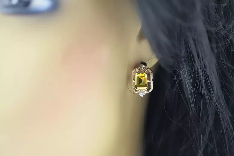 Жовтий перідо діаманти Вінтажні сережки ремесла оригінальні 14K Рожеве золото vec020r