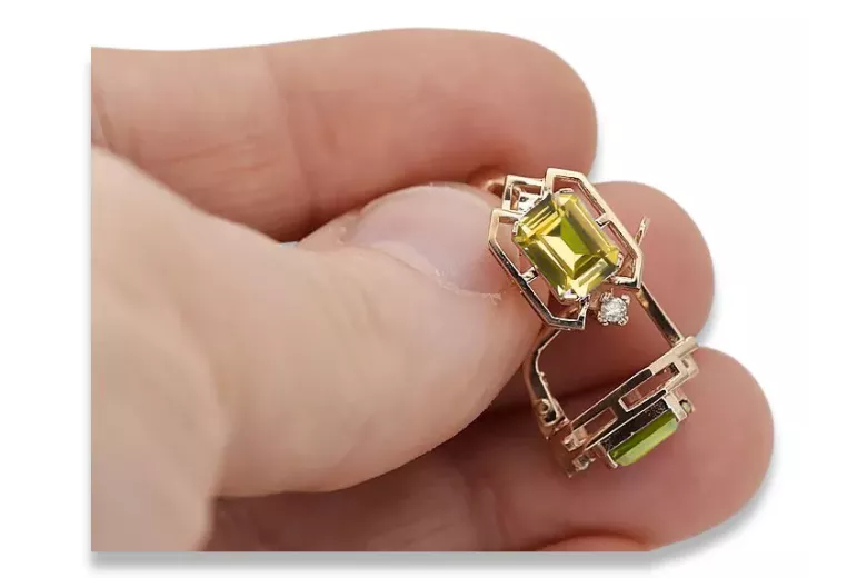 Gelbe Peridot Diamanten Vintage Ohrringe Handwerk Original 14K Rose Gold vec020r