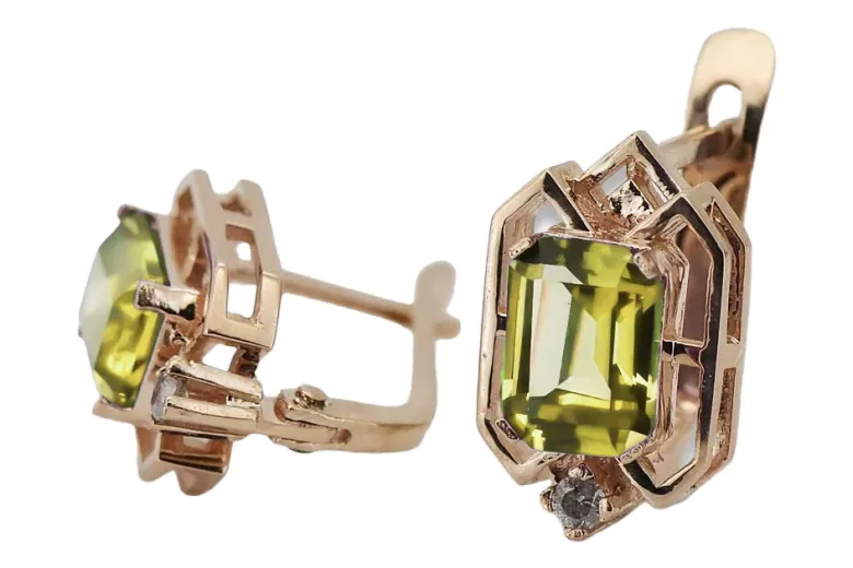 Gelbe Peridot Diamanten Vintage Ohrringe Handwerk Original 14K Rose Gold vec020r