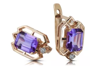 Rose rosa 14k 585 gold alexandrite diamant Ohrringe vec020r Vintage russischer Sowjetstil