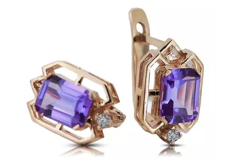 Rose rosa 14k 585 gold alexandrite diamant Ohrringe vec020r Vintage russischer Sowjetstil