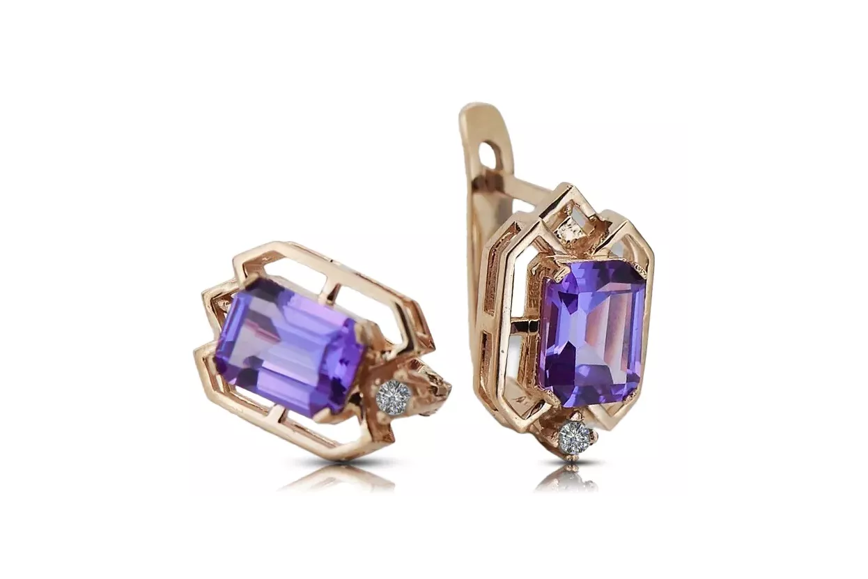 Boucles d'oreilles en or rose 14k 585 vc020r Vintage russe style soviétique Boucles d'oreilles en or rose 14k 585 vc020r Vintage russe style soviétique