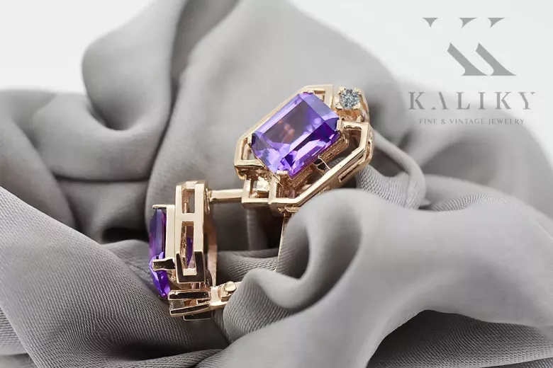 Rose rosa 14k 585 gold alexandrite diamant Ohrringe vec020r Vintage russischer Sowjetstil