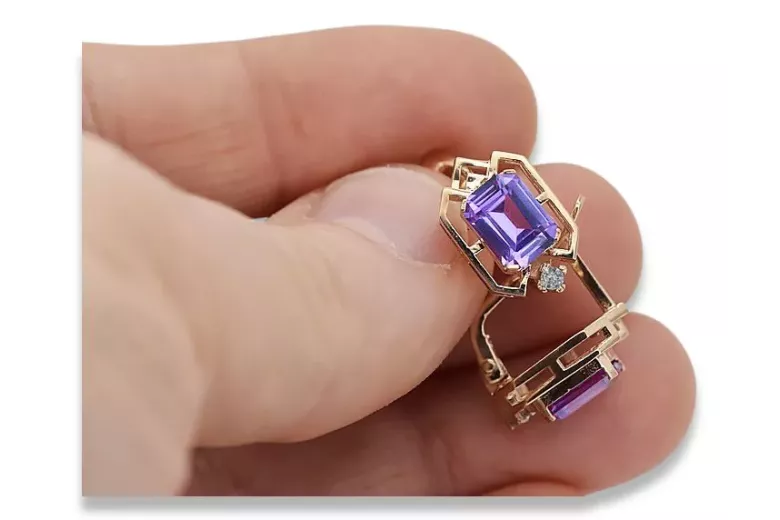 Rose rosa 14k 585 gold alexandrite diamant Ohrringe vec020r Vintage russischer Sowjetstil