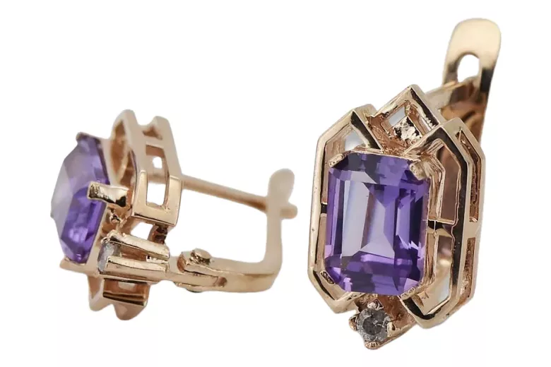 Rose rosa 14k 585 gold alexandrite diamant Ohrringe vec020r Vintage russischer Sowjetstil