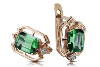 Diamants émeraudes Vintage Boucles d'oreilles artisanat Original 14K Rose Gold vec020r