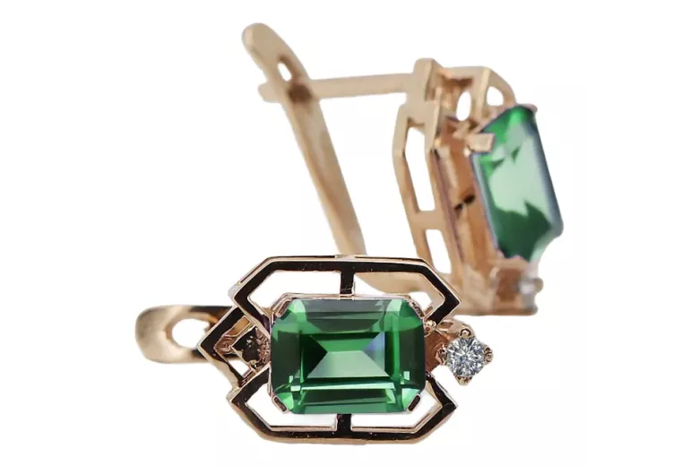 Diamante de smaragd cercei vintage artizanal original 14K aur roz vec020r