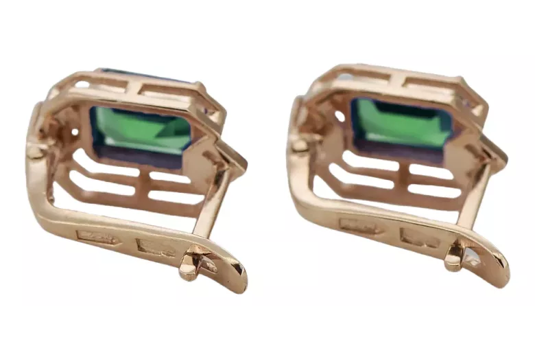 Diamante de smaragd cercei vintage artizanal original 14K aur roz vec020r