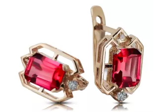 Ruby diamonds Vintage Earrings craft Original 14K Rose Gold vec020r
