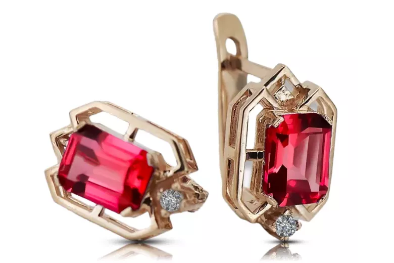 Ruby diamonds Vintage Earrings craft Original 14K Rose Gold vec020r