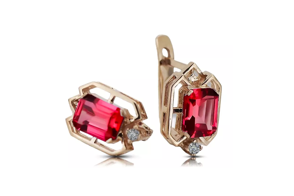 Ruby Diamanten Vintage Ohrringe Handwerk Original 14K Rose Gold vec020r Ruby Diamanten Vintage Ohrringe Handwerk Original 14K Rose Gold vec020r