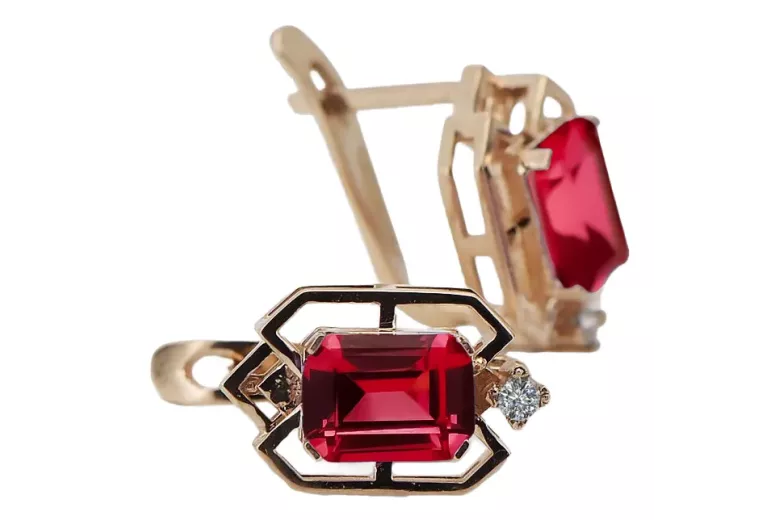 Diamantes de Ruby Pendientes vintage artesanía Original 14K Rose Gold vec020r