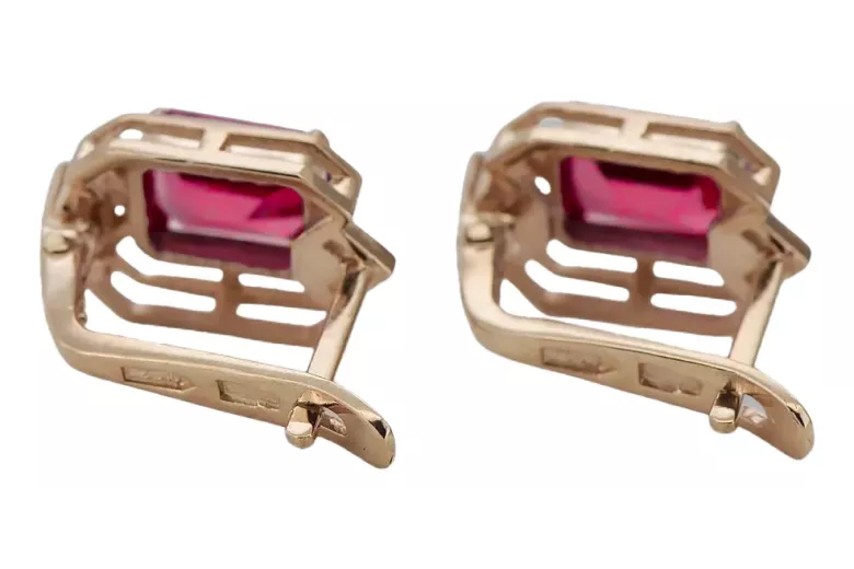 Diamantes de Ruby Pendientes vintage artesanía Original 14K Rose Gold vec020r