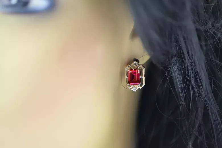 Diamantes de Ruby Pendientes vintage artesanía Original 14K Rose Gold vec020r