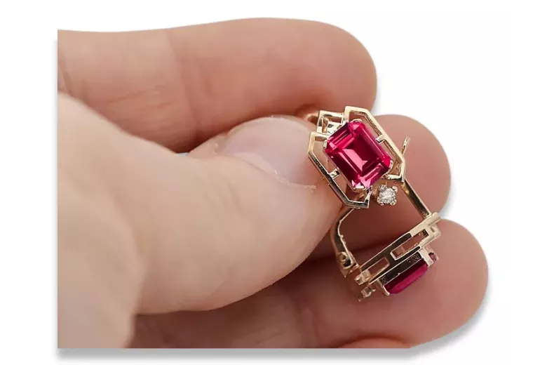 Diamantes de Ruby Pendientes vintage artesanía Original 14K Rose Gold vec020r