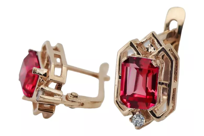 Diamantes de Ruby Pendientes vintage artesanía Original 14K Rose Gold vec020r