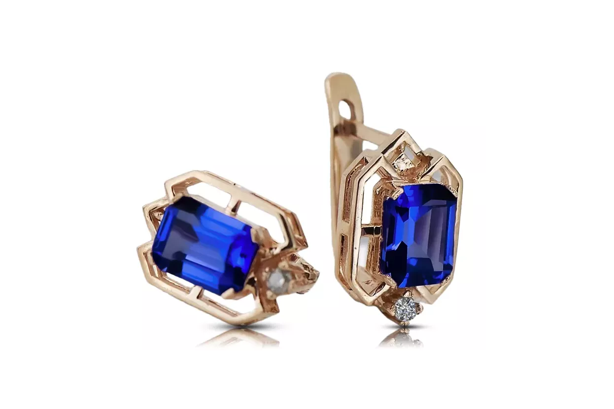 Diamants saphir Vintage Boucles d'oreilles artisanat Original 14K Rose Gold vec020r Diamants saphir Vintage Boucles d'oreilles artisanat Original 14K Rose Gold vec020r