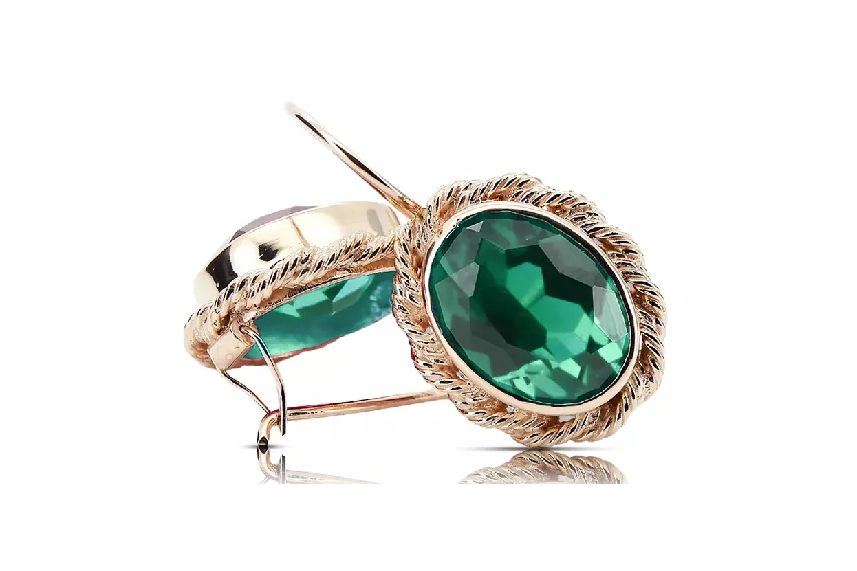 Original Vintage 14K Aur Roz Smarald cercei vec007r Original Vintage 14K Aur Roz Smarald cercei vec007r