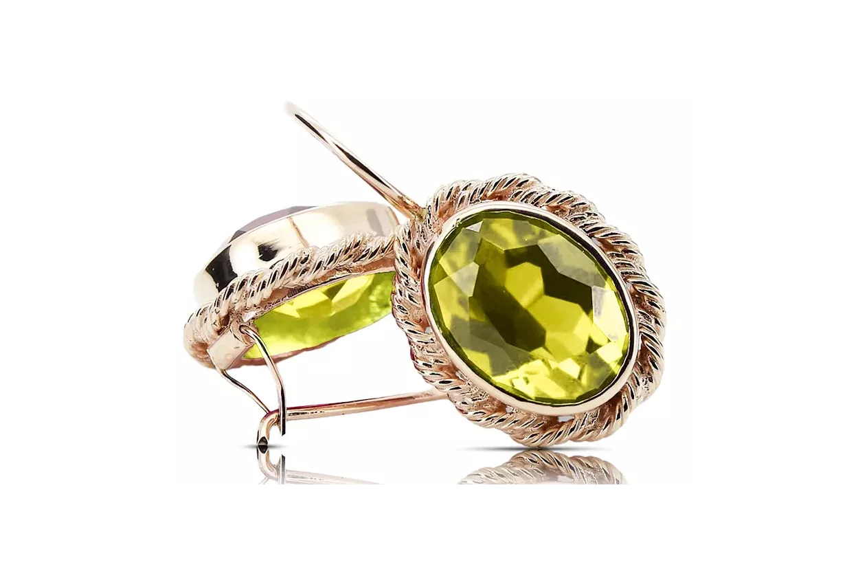 Original 14 Karat Roségold Gelber Peridot Vintage Ohrringe vec007r Original 14 Karat Roségold Gelber Peridot Vintage Ohrringe vec007r