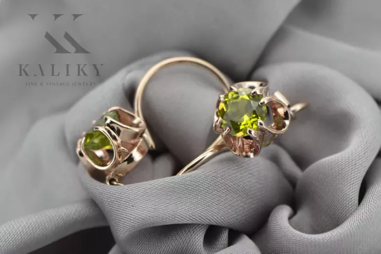 Original Vintage 14K Rose Gold Yellow Peridot Earrings Vintage Jewlery vec035r