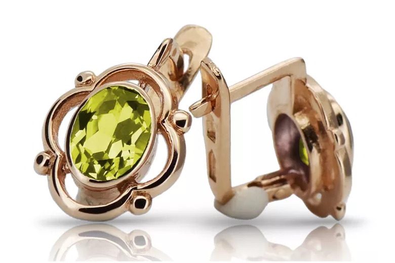 Ruso soviético rosa rosa 14k 585 pendientes de peridoto de oro vec033 Ruso soviético rosa rosa 14k 585 pendientes de peridoto de oro vec033