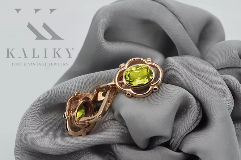 Cercei din aur peridot sovietic rusesc roz roz 14k 585 vec033 Cercei din aur peridot sovietic rusesc roz roz 14k 585 vec033