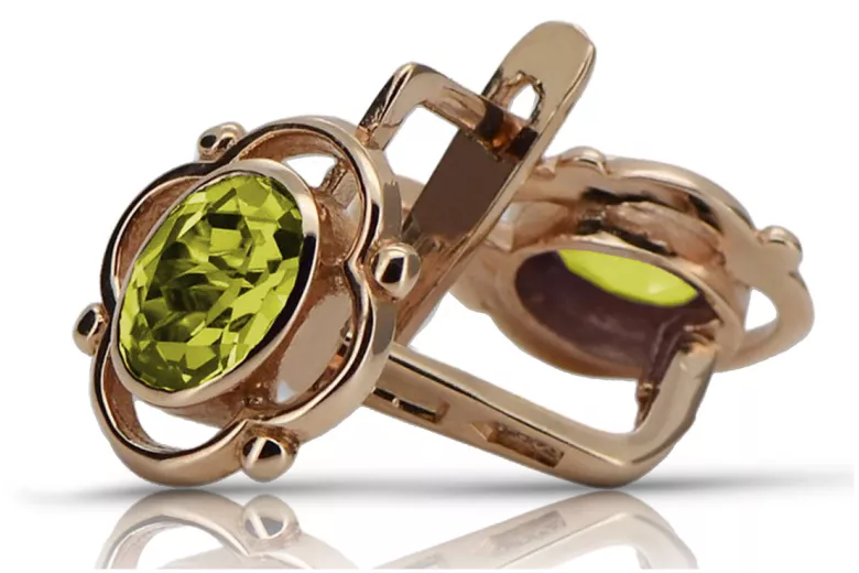 Ruso soviético rosa rosa 14k 585 pendientes de peridoto de oro vec033 Ruso soviético rosa rosa 14k 585 pendientes de peridoto de oro vec033