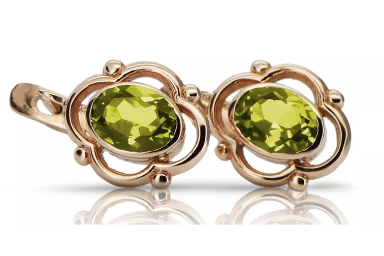 Cercei din aur peridot sovietic rusesc roz roz 14k 585 vec033 Cercei din aur peridot sovietic rusesc roz roz 14k 585 vec033