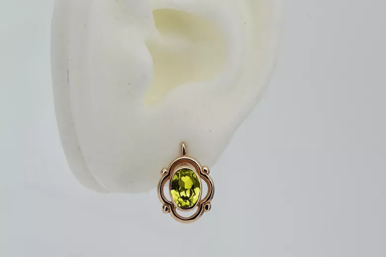 Ruso soviético rosa rosa 14k 585 pendientes de peridoto de oro vec033 Ruso soviético rosa rosa 14k 585 pendientes de peridoto de oro vec033