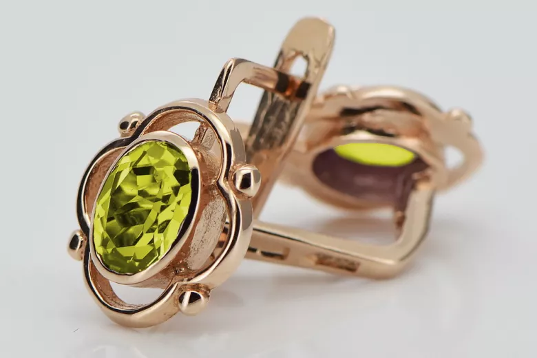 Cercei din aur peridot sovietic rusesc roz roz 14k 585 vec033 Cercei din aur peridot sovietic rusesc roz roz 14k 585 vec033