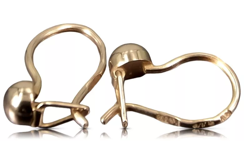Rosa rusa rosa soviético 14k 585 oro URSS Pendientes de bola vintage ven296