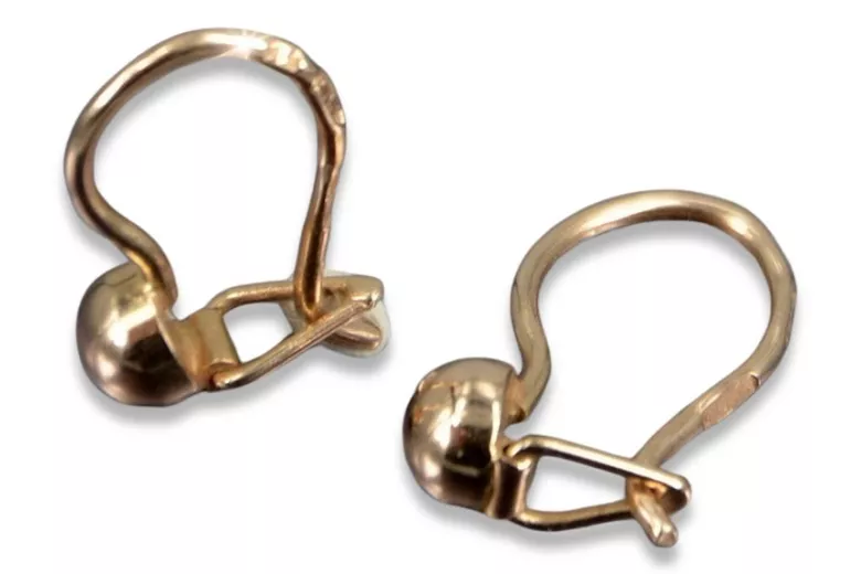 Rosa rusa rosa soviético 14k 585 oro URSS Pendientes de bola vintage ven296