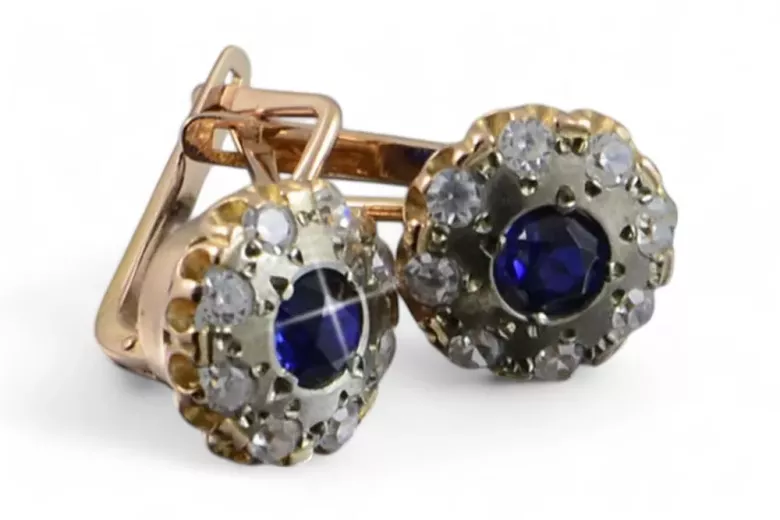 Boucles d’oreilles en or rose soviétique russe 14k 585 vec178 alexandrite rubis émeraude saphir ...