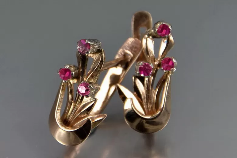 Vintage rose pink 14k 585 gold earrings vec180 alexandrite ruby emerald sapphire ... Vintage rose pink 14k 585 gold earrings vec180 alexandrite ruby emerald sapphire ...