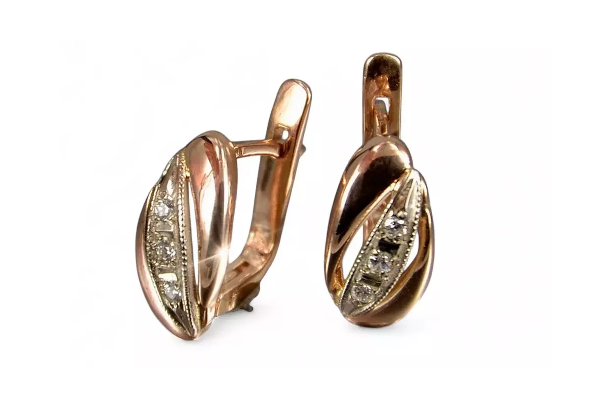 Boucles d’oreilles en or rose soviétique russe 14k 585 vec181 alexandrite rubis émeraude saphir ...