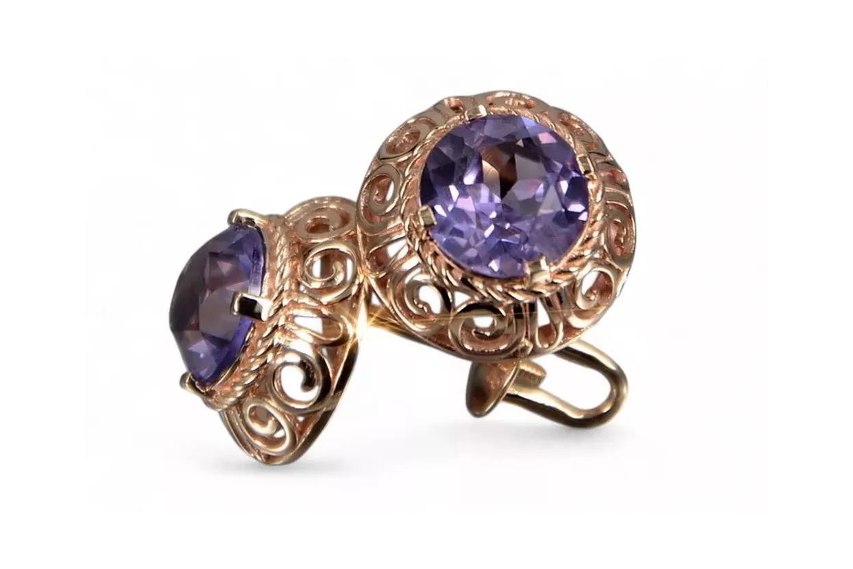 Ruso soviético rosa rosa 14k 585 pendientes de oro vec183 alejandrita rubí esmeralda zafiro ...