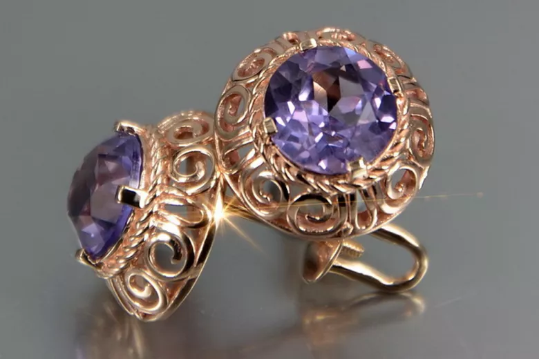 Ruso soviético rosa rosa 14k 585 pendientes de oro vec183 alejandrita rubí esmeralda zafiro ... Ruso soviético rosa rosa 14k 585 pendientes de oro vec183 alejandrita rubí esmeralda zafiro ...