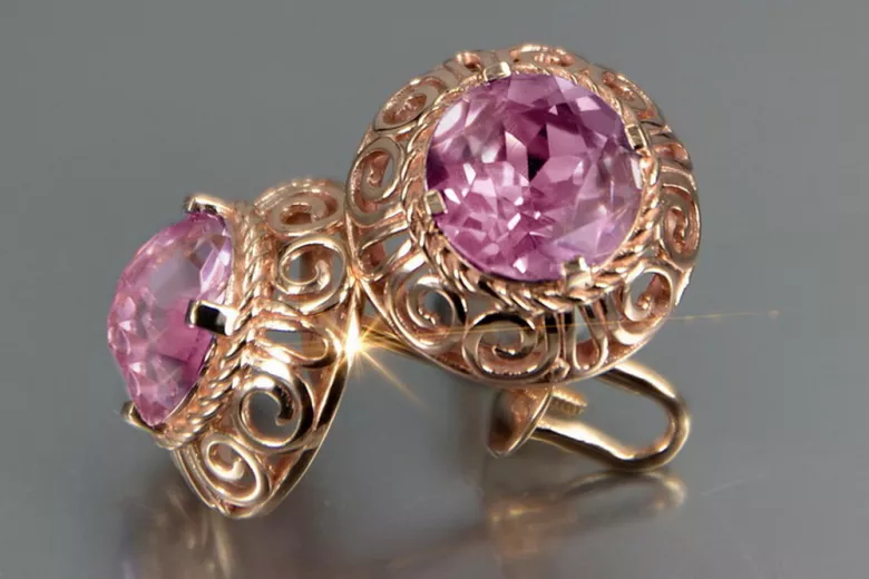 Ruso soviético rosa rosa 14k 585 pendientes de oro vec183 alejandrita rubí esmeralda zafiro ... Ruso soviético rosa rosa 14k 585 pendientes de oro vec183 alejandrita rubí esmeralda zafiro ...