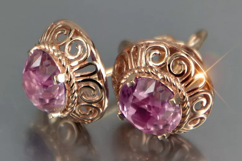 Ruso soviético rosa rosa 14k 585 pendientes de oro vec183 alejandrita rubí esmeralda zafiro ... Ruso soviético rosa rosa 14k 585 pendientes de oro vec183 alejandrita rubí esmeralda zafiro ...