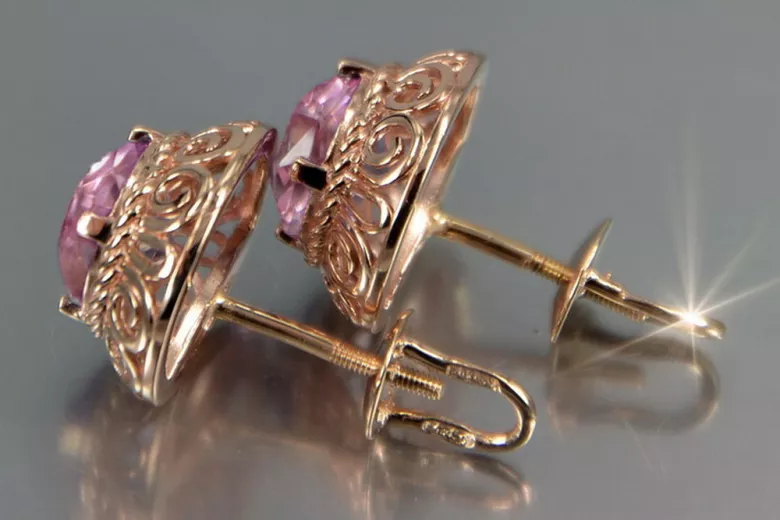 Ruso soviético rosa rosa 14k 585 pendientes de oro vec183 alejandrita rubí esmeralda zafiro ... Ruso soviético rosa rosa 14k 585 pendientes de oro vec183 alejandrita rubí esmeralda zafiro ...